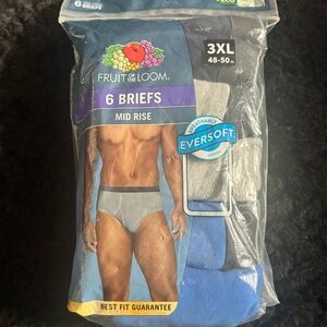 Fruit of the Loom Men's Mid Rise Briefs - 6 pack: Black, Gray, Blue size 3XL